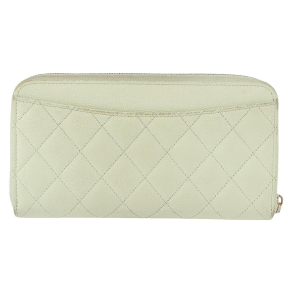 CHANEL Long Wallet Caviar Skin Green Gold CC Auth 164071A