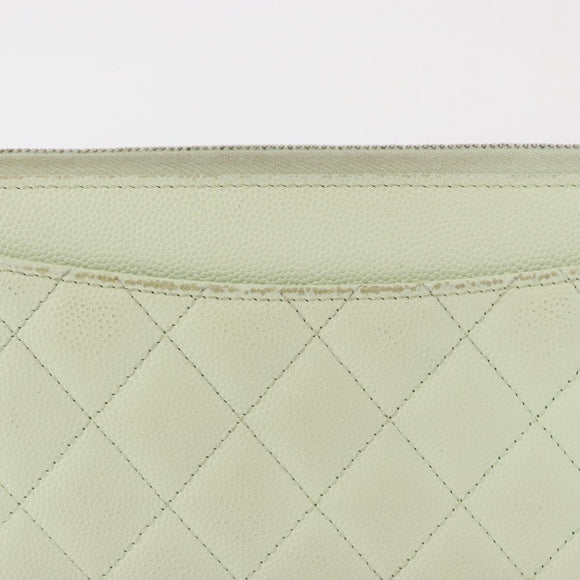 CHANEL Long Wallet Caviar Skin Green Gold CC Auth 164071A