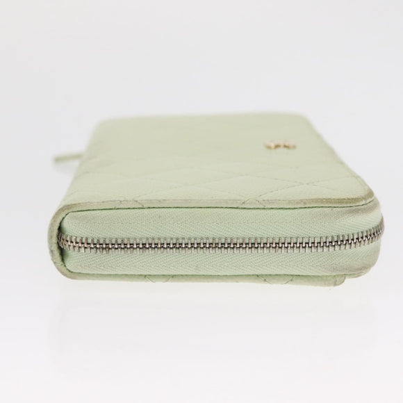 CHANEL Long Wallet Caviar Skin Green Gold CC Auth 164071A