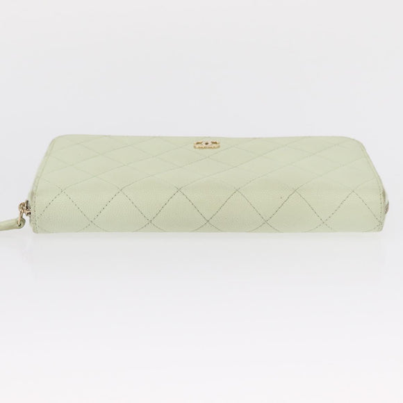 CHANEL Long Wallet Caviar Skin Green Gold CC Auth 164071A