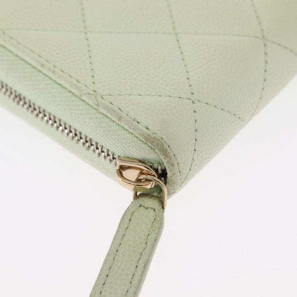CHANEL Long Wallet Caviar Skin Green Gold CC Auth 164071A