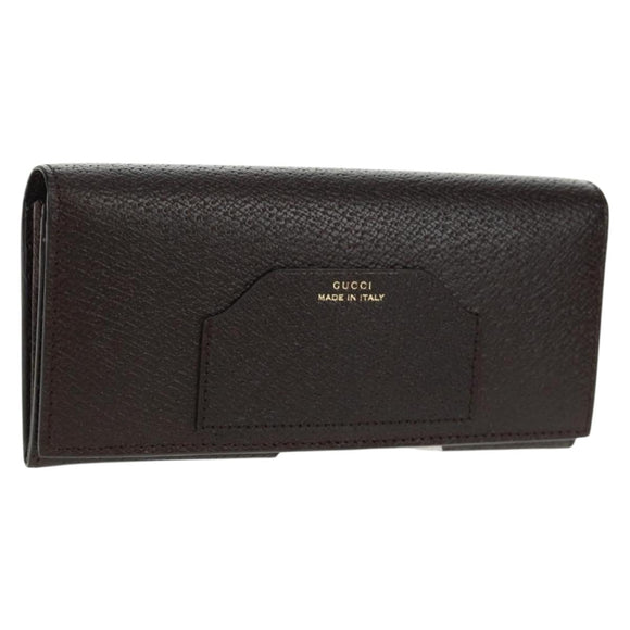 GUCCI Long Wallet Leather Dark Brown Gold 322104 Auth 164074V