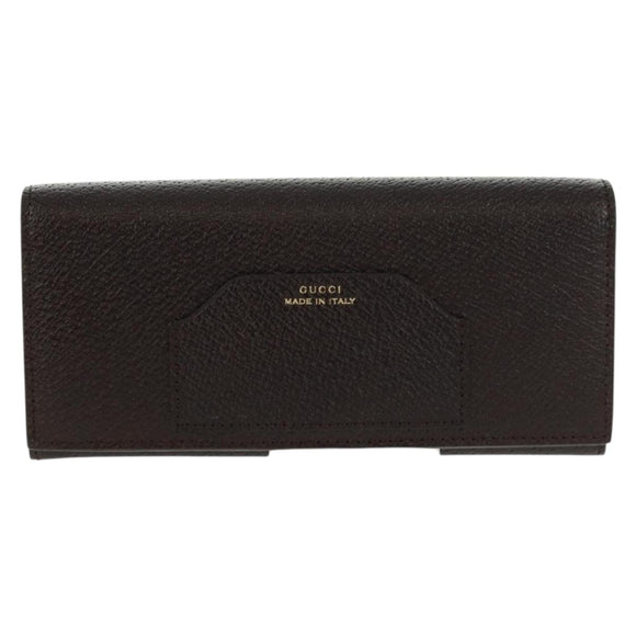 GUCCI Long Wallet Leather Dark Brown Gold 322104 Auth 164074V