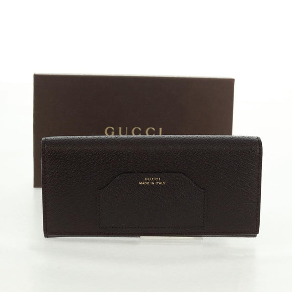 GUCCI Lange Brieftasche Leder Dunkelbraun Gold 322104 Auth 164074V