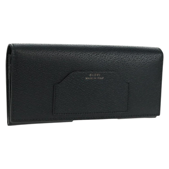GUCCI Long Wallet Leather Black Silver 322104 Auth 164075V