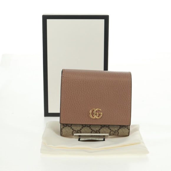 GUCCI GG Supreme Langbörse PVC Beige Gold 598587 Auth 164076V