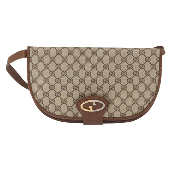 GUCCI GG Supreme Shoulder Bag PVC Beige Gold Auth 164102