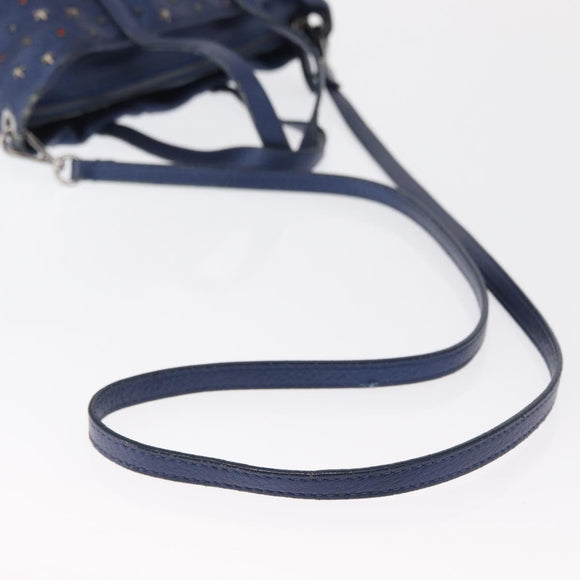 Jimmy Choo Studs Hand Bag Leather 2way Blue Silver Auth 164105