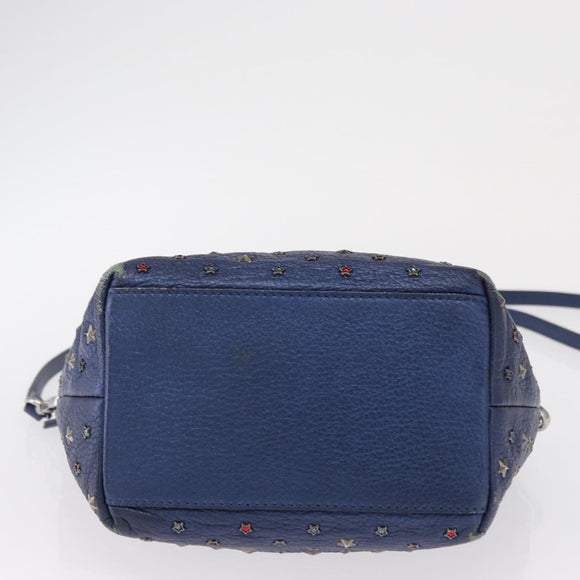 Jimmy Choo Studs Hand Bag Leather 2way Blue Silver Auth 164105