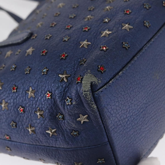 Jimmy Choo Studs Hand Bag Leather 2way Blue Silver Auth 164105