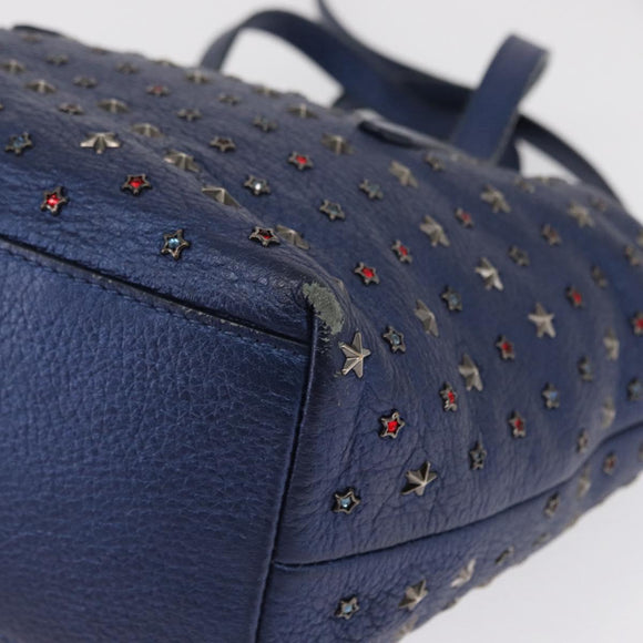 Jimmy Choo Studs Hand Bag Leather 2way Blue Silver Auth 164105