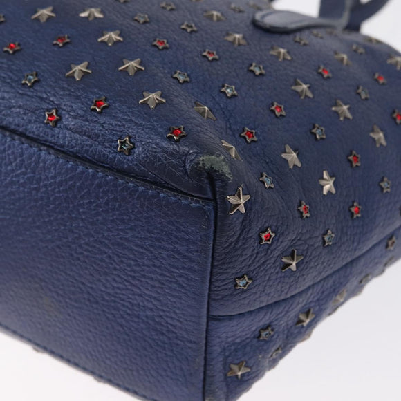 Jimmy Choo Studs Hand Bag Leather 2way Blue Silver Auth 164105