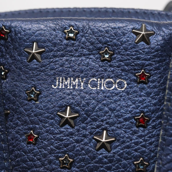 Jimmy Choo Studs Hand Bag Leather 2way Blue Silver Auth 164105