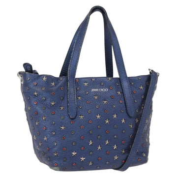 Jimmy Choo Studs Hand Bag Leather 2way Blue Silver Auth 164105