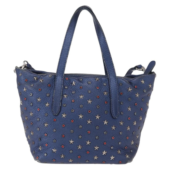 Jimmy Choo Studs Hand Bag Leather 2way Blue Silver Auth 164105