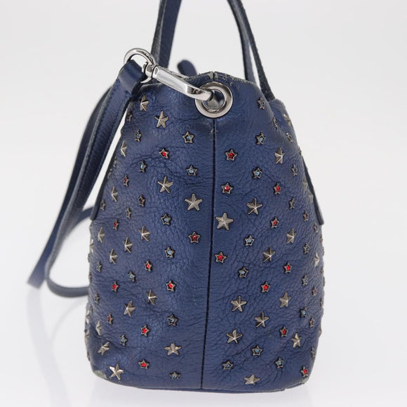 Jimmy Choo Studs Hand Bag Leather 2way Blue Silver Auth 164105