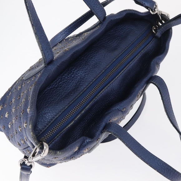 Jimmy Choo Studs Hand Bag Leather 2way Blue Silver Auth 164105