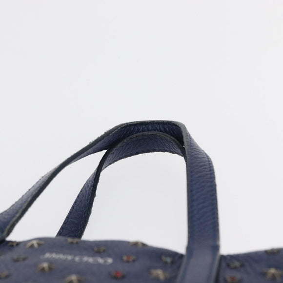 Jimmy Choo Studs Hand Bag Leather 2way Blue Silver Auth 164105