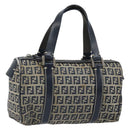 FENDI Zucchino Canvas Hand Bag Navy Silver Auth 164113-1