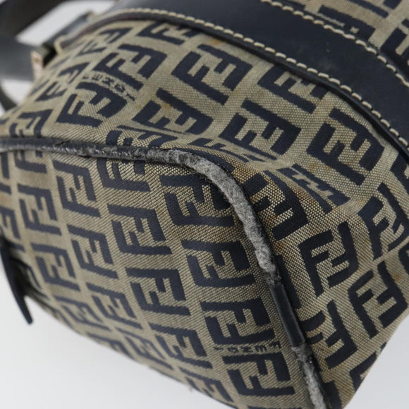 FENDI Zucchino Canvas Hand Bag Navy Silver Auth 164113