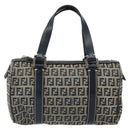 FENDI Zucchino Canvas Hand Bag Navy Silver Auth 164113-2