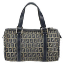 FENDI Zucchino Canvas Hand Bag Navy Silver Auth 164113-3