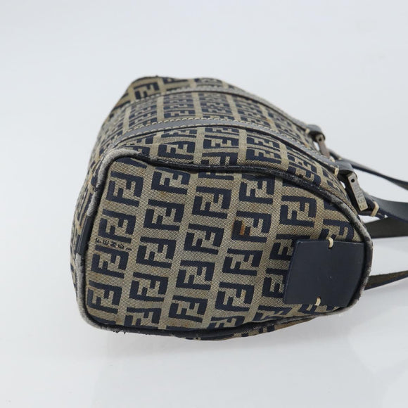 FENDI Zucchino Canvas Hand Bag Navy Silver Auth 164113