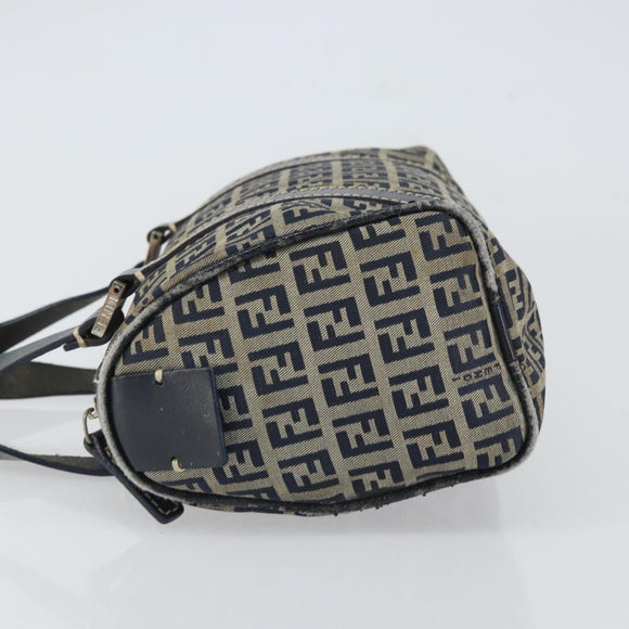 FENDI Zucchino Canvas Hand Bag Navy Silver Auth 164113