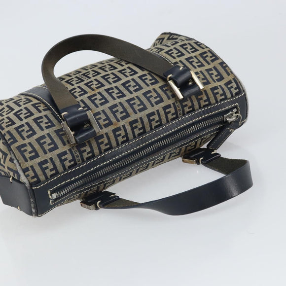 FENDI Zucchino Canvas Hand Bag Navy Silver Auth 164113