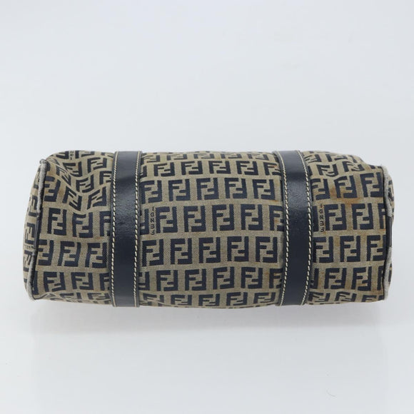 FENDI Zucchino Canvas Hand Bag Navy Silver Auth 164113