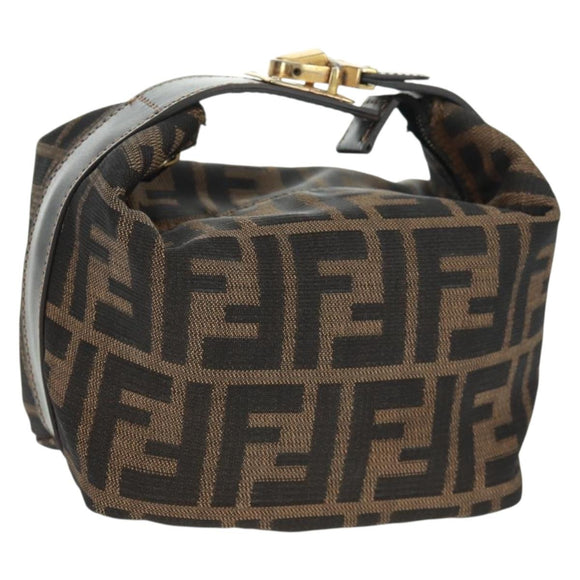 FENDI Zucca Canvas Vanity Hand Bag Black Brown Auth 164118V