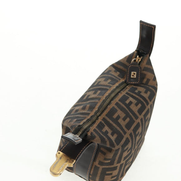 FENDI Zucca Canvas Vanity Hand Bag Black Brown Auth 164118V