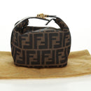 FENDI Zucca Canvas Vanity Hand Bag Black Brown Auth 164118V-21