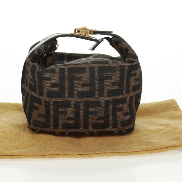 FENDI Zucca Canvas Vanity Hand Bag Black Brown Auth 164118V