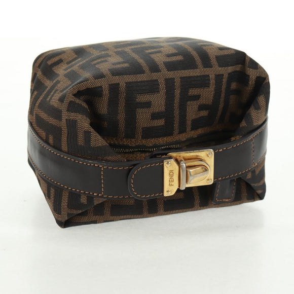 FENDI Zucca Canvas Vanity Hand Bag Black Brown Auth 164118V