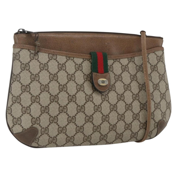 GUCCI GG Supreme Web Sherry Line Bag PVC Beige Gold 904 02 026 Auth 164122