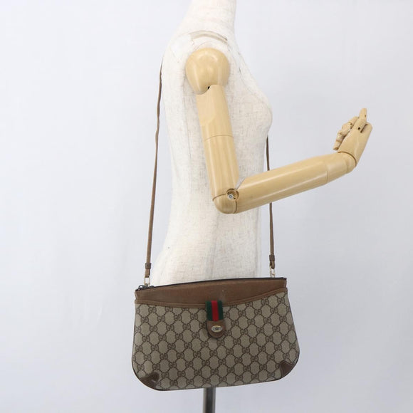 GUCCI GG Supreme Web Sherry Line Bag PVC Beige Gold 904 02 026 Auth 164122