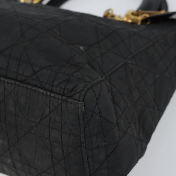 Christian Dior Lady Dior Canage Hand Bag Nylon Black Gold Auth 164124