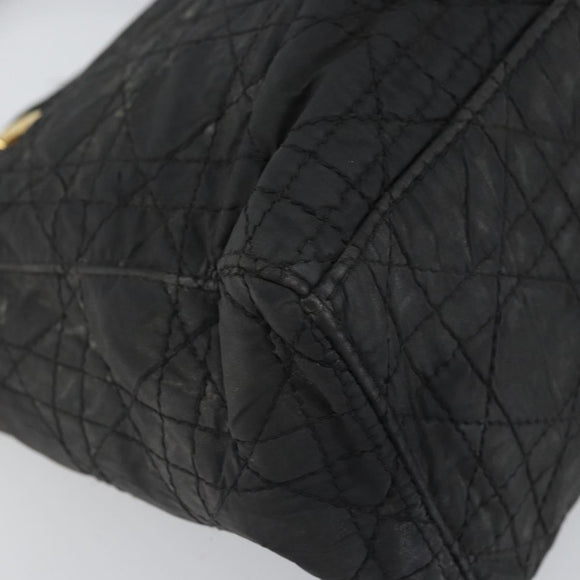 Christian Dior Lady Dior Canage Hand Bag Nylon Black Gold Auth 164124