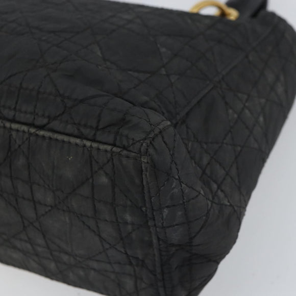 Christian Dior Lady Dior Canage Hand Bag Nylon Black Gold Auth 164124