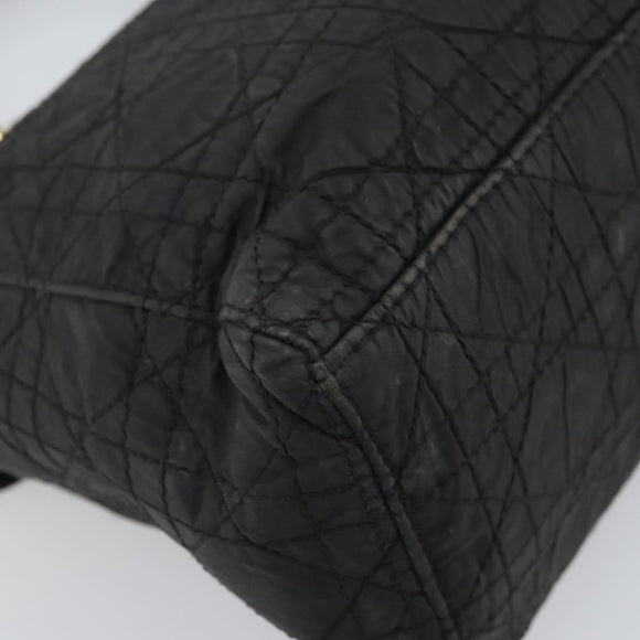 Christian Dior Lady Dior Canage Hand Bag Nylon Black Gold Auth 164124