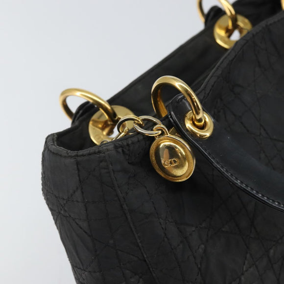 Christian Dior Lady Dior Canage Hand Bag Nylon Black Gold Auth 164124