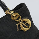 Christian Dior Lady Dior Canage Hand Bag Nylon Black Gold Auth 164124-17
