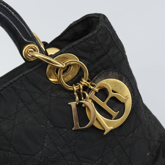 Christian Dior Lady Dior Canage Hand Bag Nylon Black Gold Auth 164124