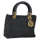 Christian Dior Lady Dior Canage Hand Bag Nylon Black Gold Auth 164124-1