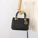 Christian Dior Lady Dior Canage Hand Bag Nylon Black Gold Auth 164124-23