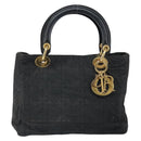 Christian Dior Lady Dior Canage Hand Bag Nylon Black Gold Auth 164124-13
