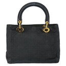 Christian Dior Lady Dior Canage Hand Bag Nylon Black Gold Auth 164124-2