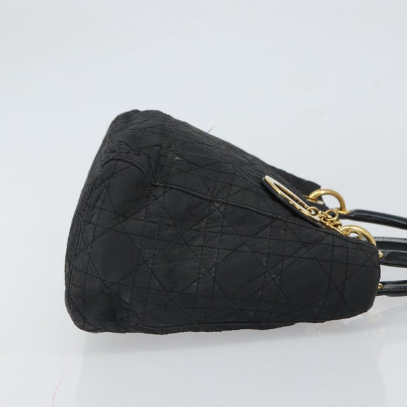 Christian Dior Lady Dior Canage Hand Bag Nylon Black Gold Auth 164124