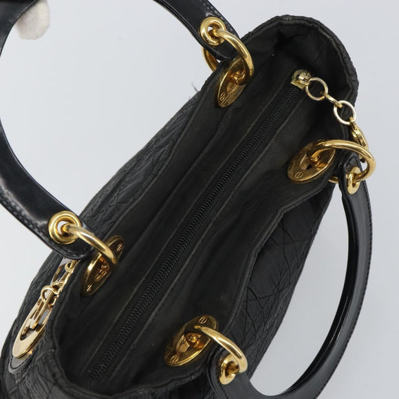 Christian Dior Lady Dior Canage Hand Bag Nylon Black Gold Auth 164124